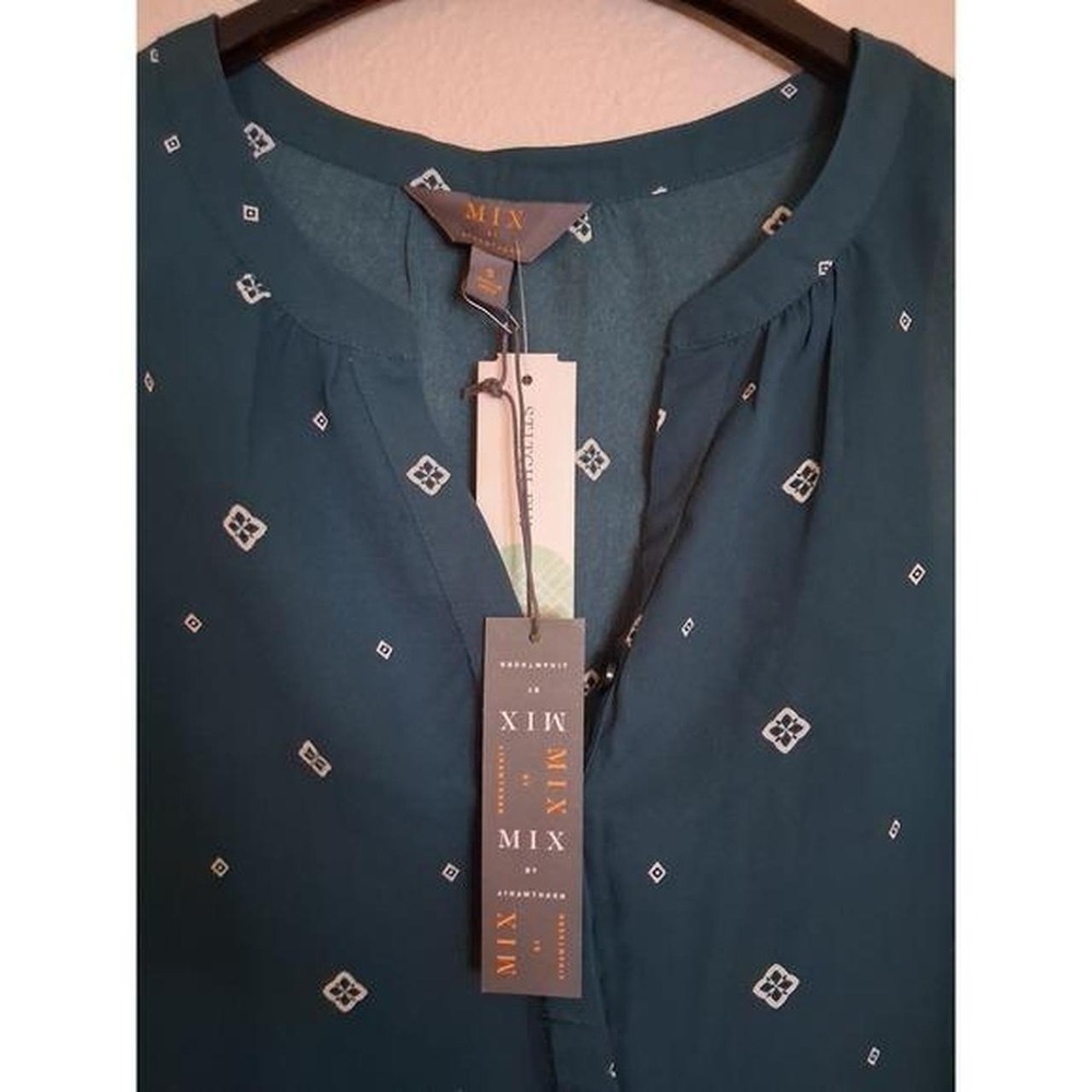 Mix by 41 Hawthorn Teal Sleeveless Geometric Diamond Print Blouse Small NWT - Picture 2 of 5